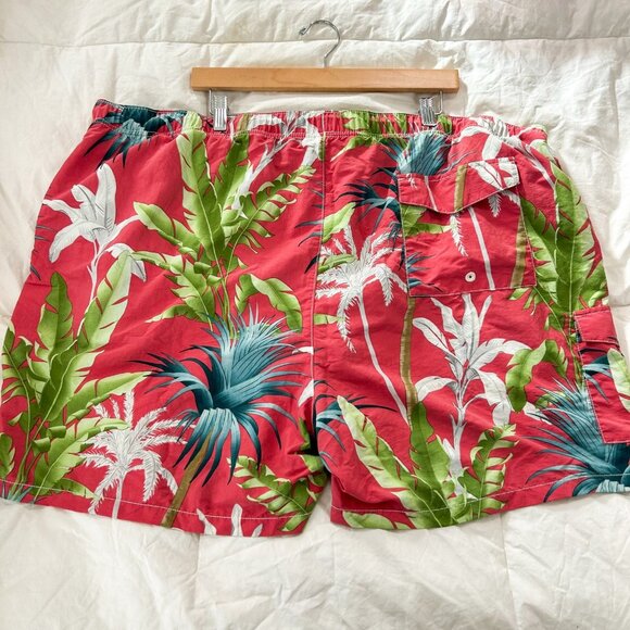 Tommy Bahama Relax 3XB Pink Tropical Swim Trunks Palm Print Cargo Board Shorts - Picture 2 of 5